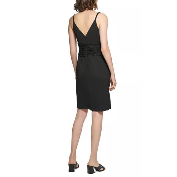 Calvin Klein Dress Women's Size 10 Black Ruched-Waist Surplice-Neck Dress NWT - Picture 2 of 12